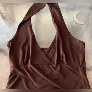 brown haltered shirt